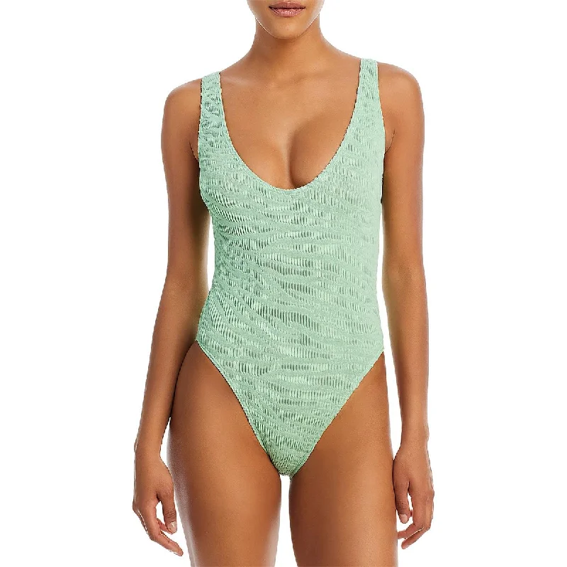 Bond-Eye Womens Mara Textured Nylon One-Piece Swimsuit Lace Back Bikini