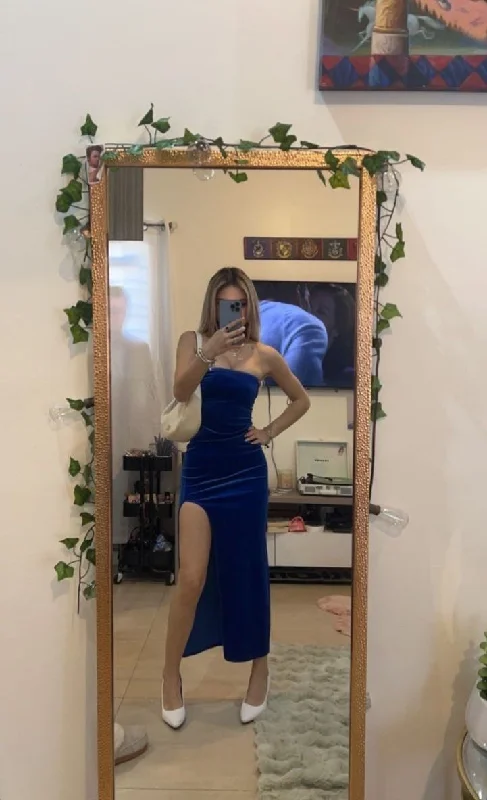 Royal Blue Strapless Velvet Sheath Long Party Dress Guest Dress, DP3405 Mermaid Tail Wedding Royal Blue Strapless Velvet Sheath Long Party Dress Guest Dress, DP3405 Mermaid Tail Wedding