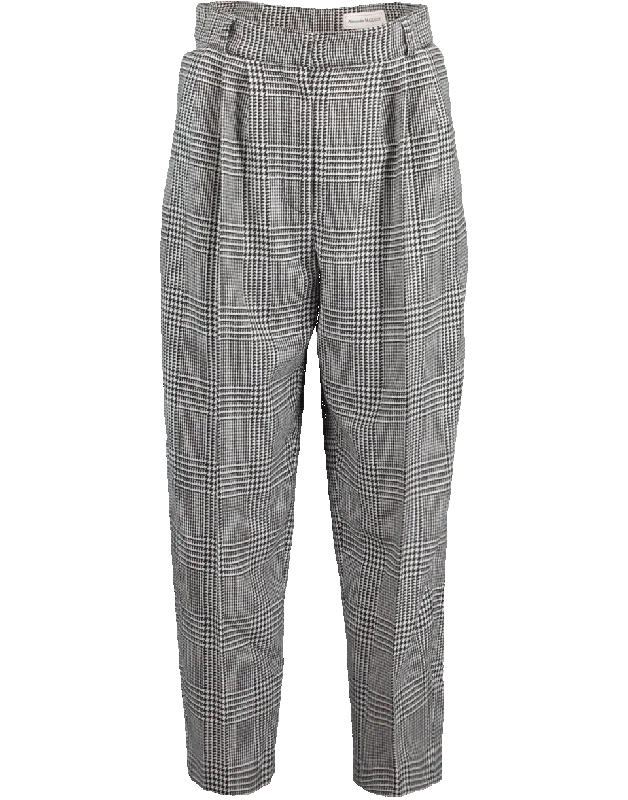 High Waist Check Pant Elegant Silk Pants