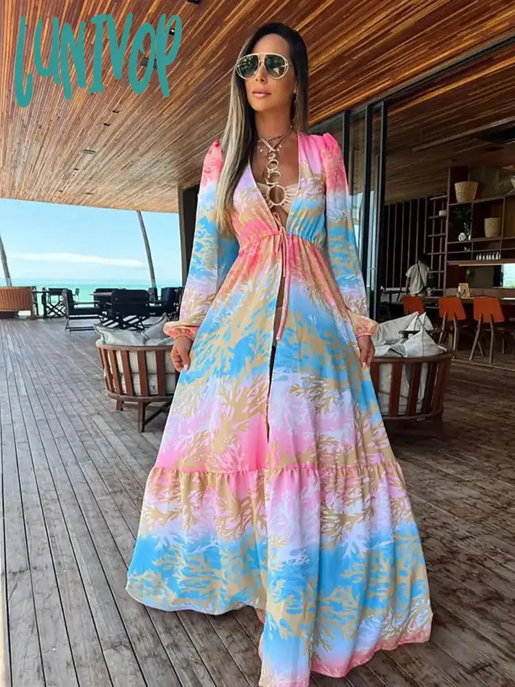 Lunivop Women Sexy Beach Dress Swimsuit Cover Up Print Boho Cardigan Robe Vacation Bikinis Cover Up V-neck Great Swing Dress Front Pockets Side Pockets Patch Pockets Lunivop Women Sexy Beach Dress Swimsuit Cover Up Print Boho Cardigan Robe Vacation Bikinis Cover Up V-neck Great Swing Dress Front Pockets Side Pockets Patch Pockets
