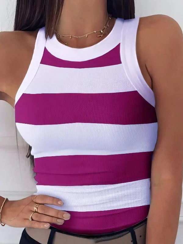 Simple Style Striped Tank Top lavender tank top