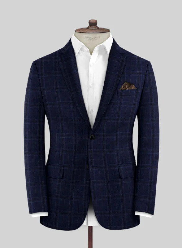 Reda Gulf Blue Checks Wool Jacket Satin Jacket Silk Jacket Chiffon Jacket