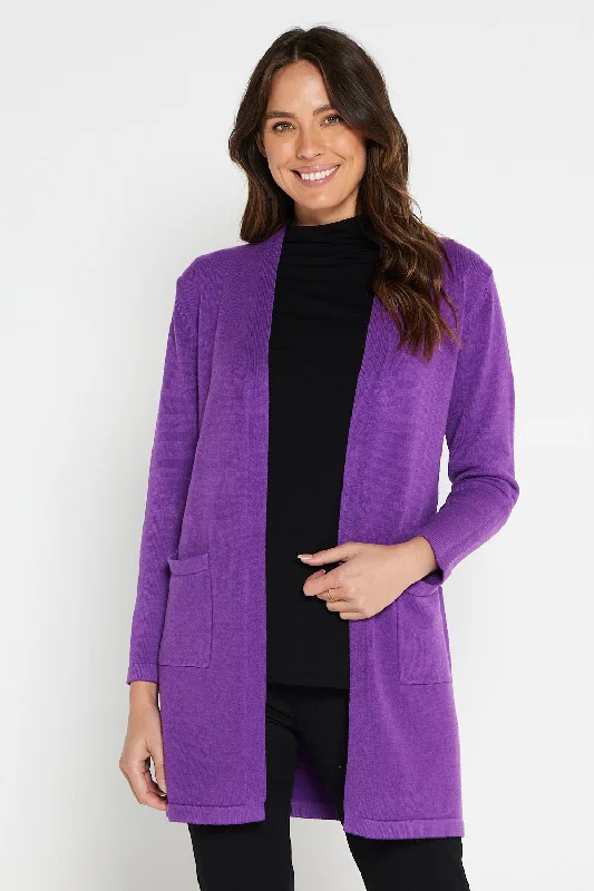Salima Knit Cardigan - Purple Iron Safe Non-Iron Wrinkle Free