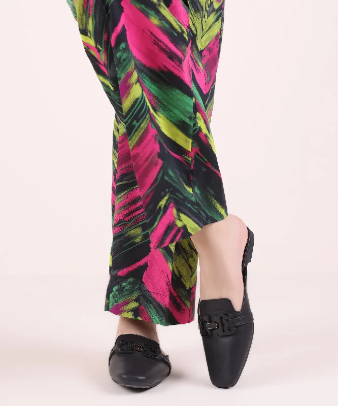 Printed Cotton Viscose Pants Relaxed Lounge Trousers