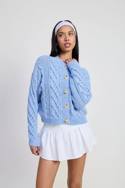 Chunky Cable Knit Button Down Cardigan Spandex Rayon Corduroy