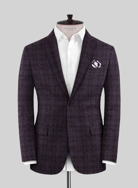 Reda Delgue Purple Checks Wool Jacket Zip Front Button Front Snap Front