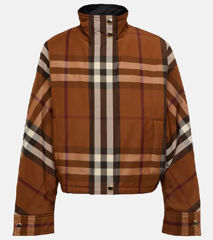 Burberry Checked funnel-neck jacket Chenille Fabric Brocade Fabric Lace Fabric