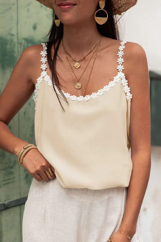 Apricot Daisy Neckline Sleeveless Tank Top cropped tank top