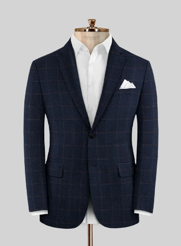 Reda Igidro Blue Checks Wool Jacket V-Neck Jacket Boat Neck Jacket Square Neck Jacket
