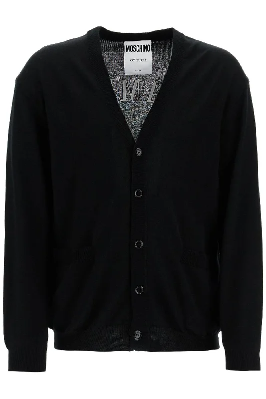 Moschino Men's "Classic Chic Cardigan With Houndstooth Herringbone Solid
