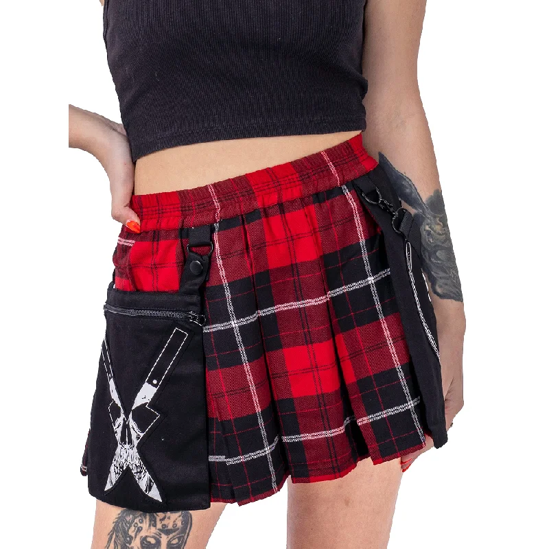 SOULESS SKIRT - RED CHECK/BLACK chiffon skirt lightweight