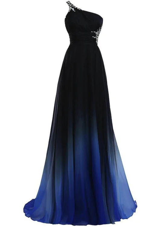 Gradient Blue One Shoulder Beaded Elegant Party Dress, Beautiful Prom Dress, Party Dress 2019 Tunics Corduroy durable Gradient Blue One Shoulder Beaded Elegant Party Dress, Beautiful Prom Dress, Party Dress 2019 Tunics Corduroy durable