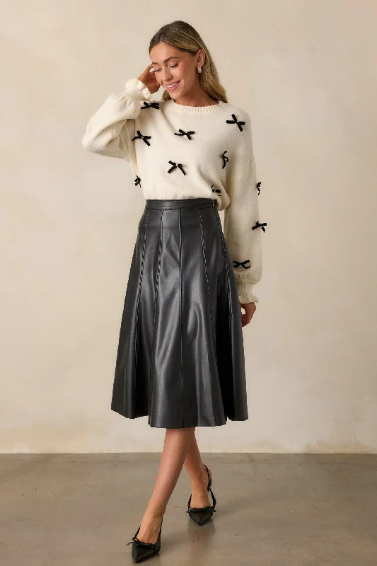 Captured By The Night Black Faux Leather Midi Skirt velvet skirt rich