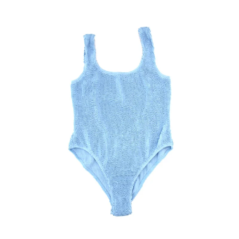 Woman's Crinkle One-Piece Swimsuit | Baby Blue Flirty Ruffle Swimsuit
