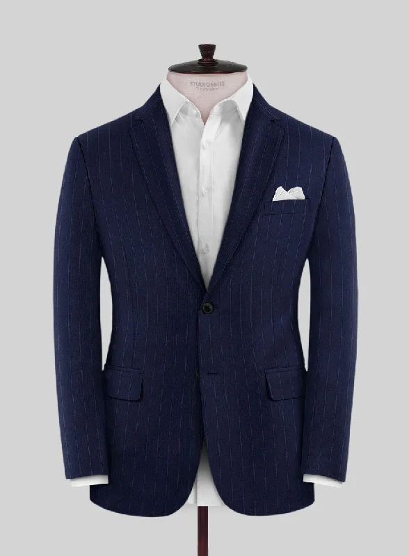 Reda Flexo Blue Stripe Wool Jacket Collared Jacket Crew Neck Jacket Turtle Neck Jacket