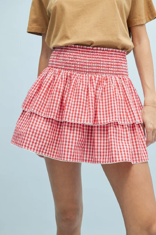 Bailey Gingham Tiered Mini Skirt high slit skirt