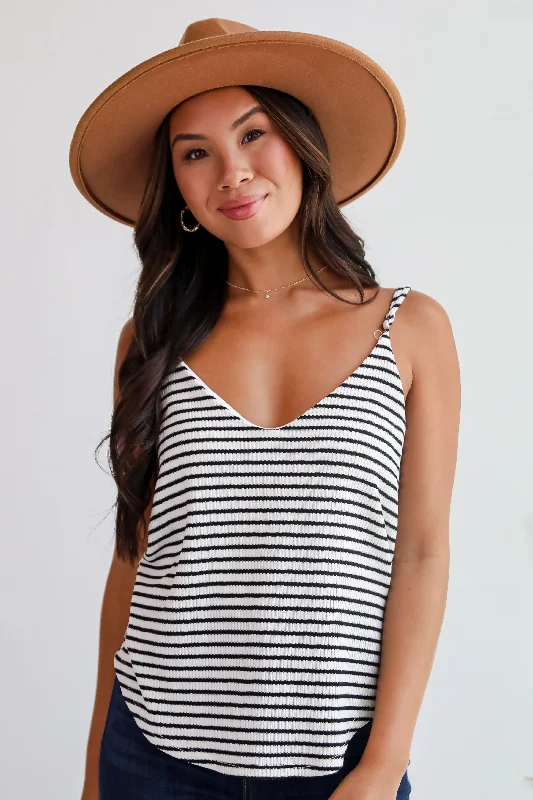 FINAL SALE - Envied Comfort Ivory Striped Knit Tank - DU DEAL crew neck tank