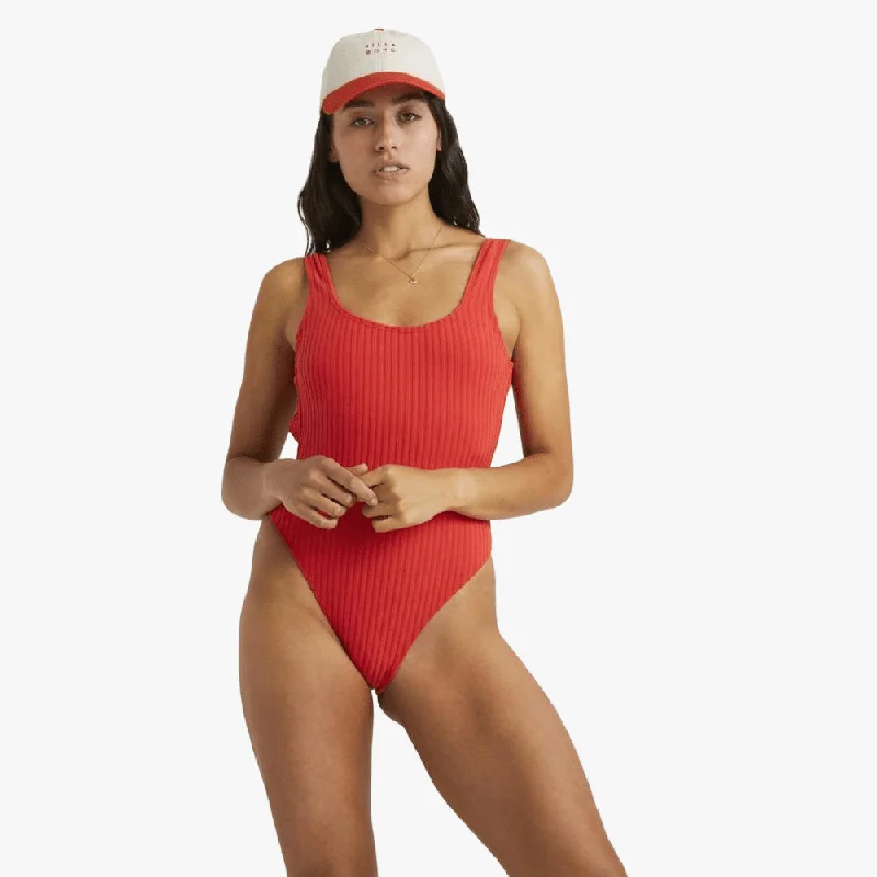 Billabong Womens Terry Rib Square Tanker 1Pc Swimsuit Bold Color Swimsuit