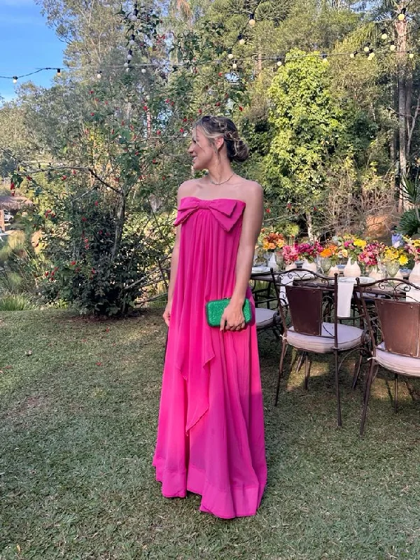 Hot Pink Strapless A-Line Cute Bowknot Long Party Dress Wedding Guest Dress, DP3443 Tunics Sale discount Hot Pink Strapless A-Line Cute Bowknot Long Party Dress Wedding Guest Dress, DP3443 Tunics Sale discount