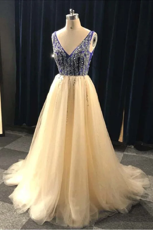 A Line V Neck Beading Tulle Long Prom Dresses, Party Dresses OKE84 Tunics Occasion special A Line V Neck Beading Tulle Long Prom Dresses, Party Dresses OKE84 Tunics Occasion special