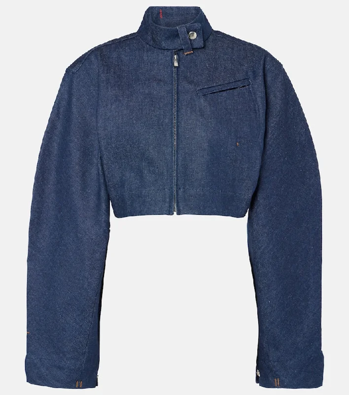 Jacquemus Cabrio Denim De-N√É¬Æmes denim jacket Notch Collar Peter Pan Collar Cowl Neck