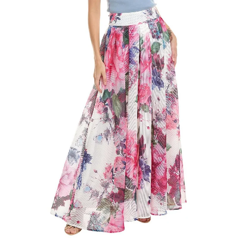 Gracia Womens Floral Print Long Maxi Skirt wool skirt warm