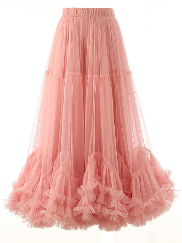 Mesh Ruffle Hem A-Line Skirt high waist skirt