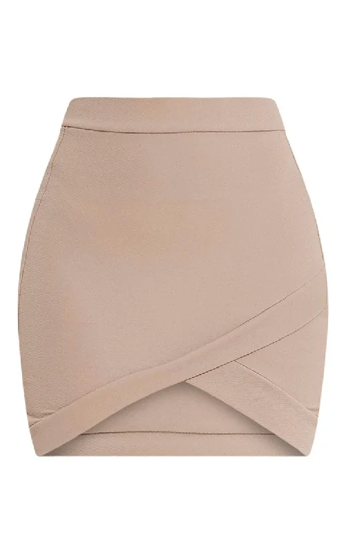 PrettyLittleThing Womens Gabriella Taupe Asymmetric Mini Skirt wrap skirt elegant