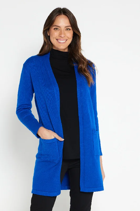 Salima Knit Cardigan - Blue Stretchy Elastic Breathable