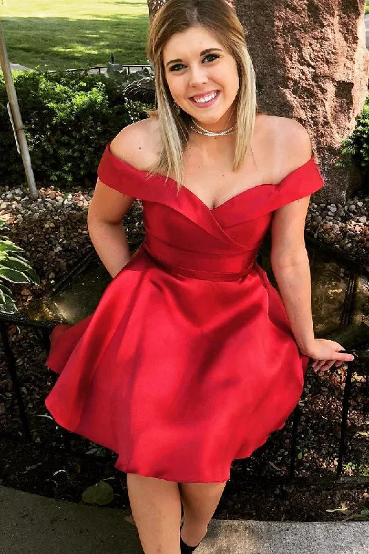 Cute Off the Shoulder Short Red Party Dress Tunics Stylish elegant