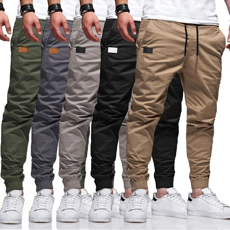Youth Fashion Casual Tether Loose Cargo Ankle Banded Pants Classic Pleated Pants