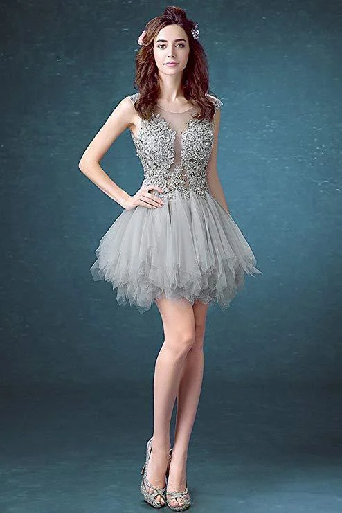 Short Sexy See Through Lace Tulle Gray Homecoming Dresses with Sequins Party Dresses Tunics Prom sequined Short Sexy See Through Lace Tulle Gray Homecoming Dresses with Sequins Party Dresses Tunics Prom sequined