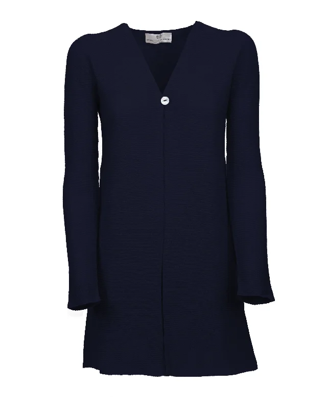 Women's Cashmere Links Stitch Duster Cardigan Night Blue Herringbone Houndstooth Plaid