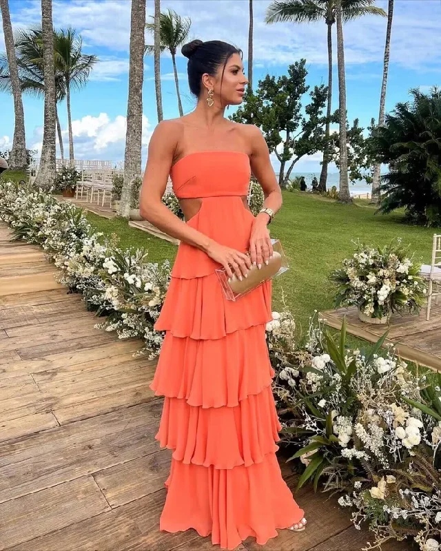 Orange Strapless A-Line Layers Backless Formal Party Dress, DP2437 Tunics Summer linen Orange Strapless A-Line Layers Backless Formal Party Dress, DP2437 Tunics Summer linen