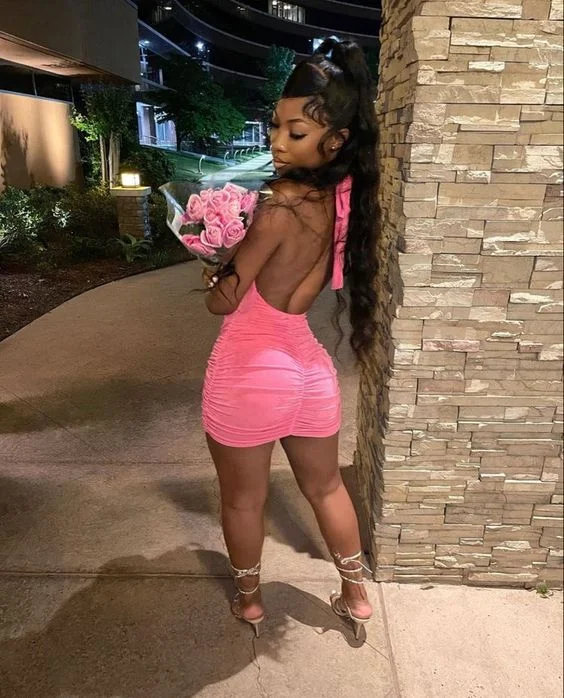 Pink Halter Backless Sexy Birthday Outfit Short Party Dress, DP2683 Tunics Running lightweight Pink Halter Backless Sexy Birthday Outfit Short Party Dress, DP2683 Tunics Running lightweight