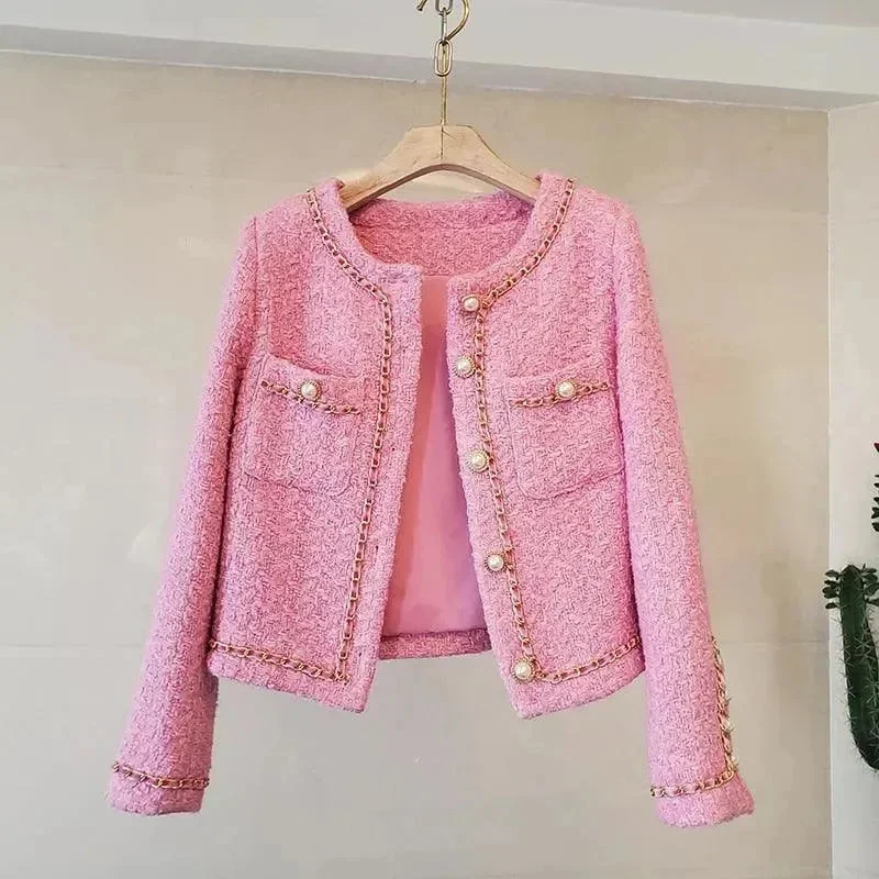 Women Tweed Slim Fit Jacket Collared Jacket Crew Neck Jacket Turtle Neck Jacket