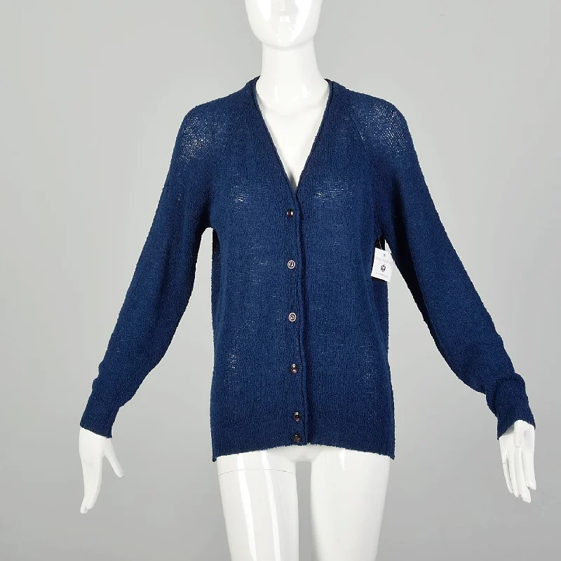 Medium 1960s Pendleton Navy Blue Cardigan Sweater Neon metallic Matte