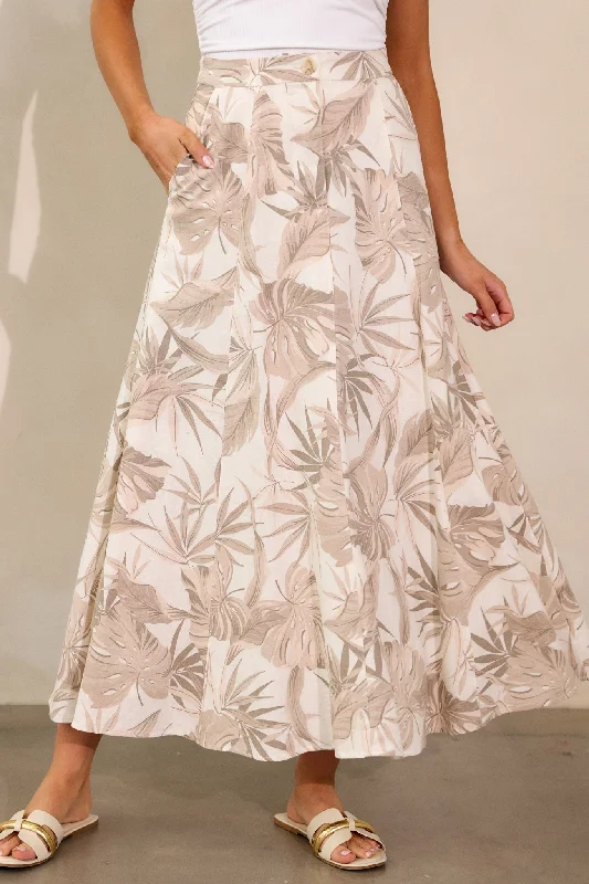 Wave Of Elegance Sandstone Tropical Print Maxi Skirt wool skirt breathable