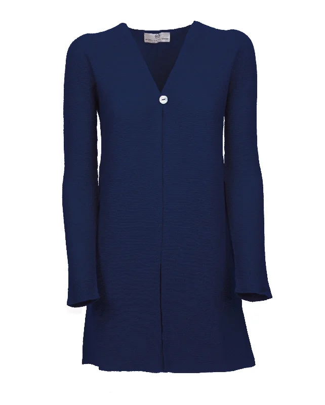 Women's Cashmere Links Stitch Duster Cardigan Blue Melange Stylish Fashionable Trendy