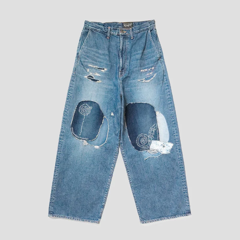 14oz PATCHWORK DENIM BAGGY PANTS Relaxed Linen Pants
