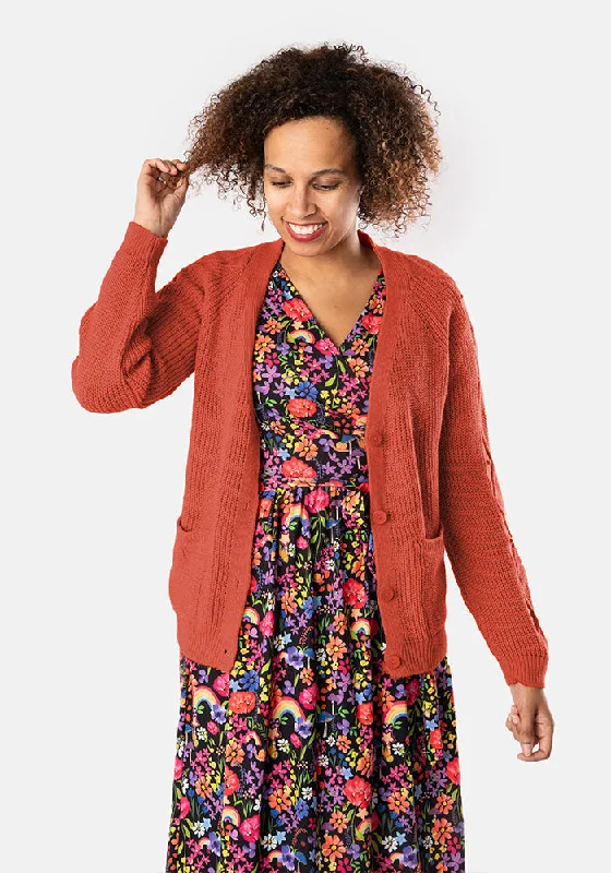 Rust Cable Sleeve Cardigan Stretchy Elastic Breathable