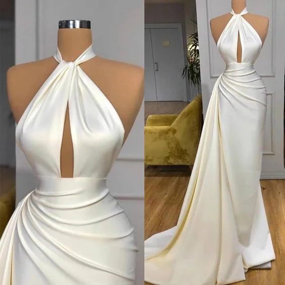 Off white evening dresses long halter satin simple elegant cheap formal party dresses C1293 Cowl Neckline Elegant Off white evening dresses long halter satin simple elegant cheap formal party dresses C1293 Cowl Neckline Elegant