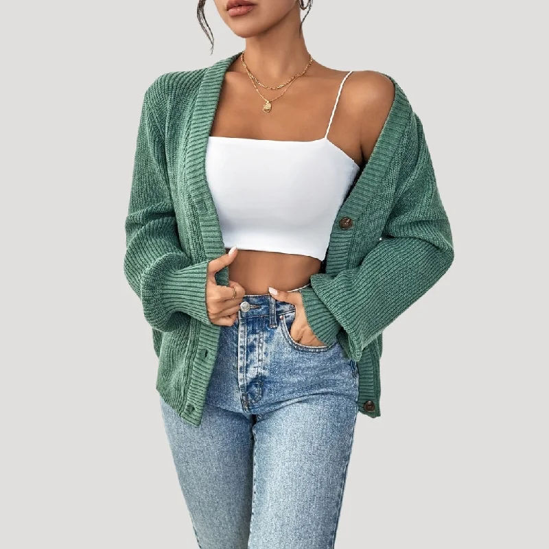 Chunky knit cardigan with button closure Terry Blend Velvet Blend Canvas Blend
