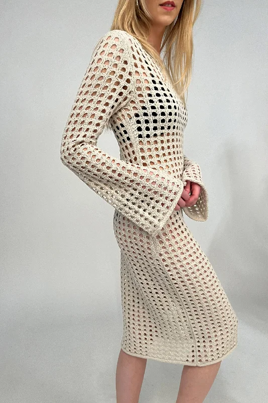 MIDI OPEN KNIT SWIMSUIT COVERUP DRESS Deep-V Swimsuit Design