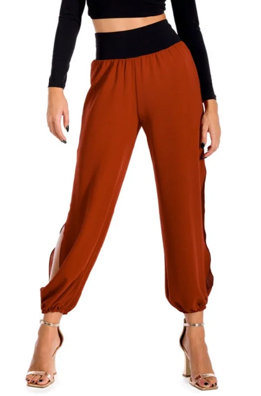 Brick Red Gathered Pants Formal Slim Pants