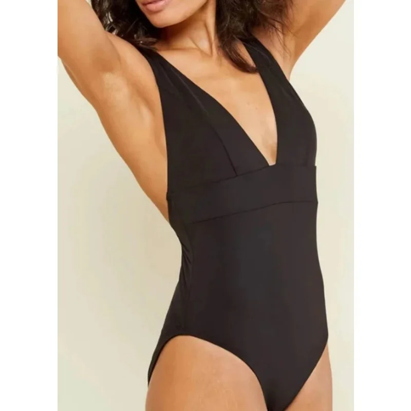 ANDIE SWIM Sardinia One Piece Swimsuit Size XL Flat Black Plunge V-Neck Bold High-Cut Bikini ANDIE SWIM Sardinia One Piece Swimsuit Size XL Flat Black Plunge V-Neck Bold High-Cut Bikini