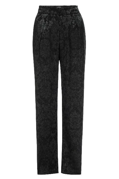 RHODES Black Jacquard Tuxedo Pant Chic Faux Leather Pants