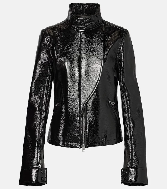 Courr√É¬®ges Coated canvas biker jacket V-Neck Jacket Boat Neck Jacket Square Neck Jacket