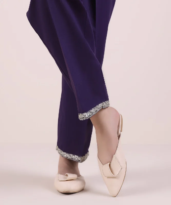 Embroidered Cambric Straight Pants Comfy High-Waist Jeans