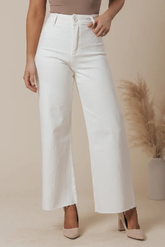 White Straight Wide Leg Pants Classic Stretch Pants